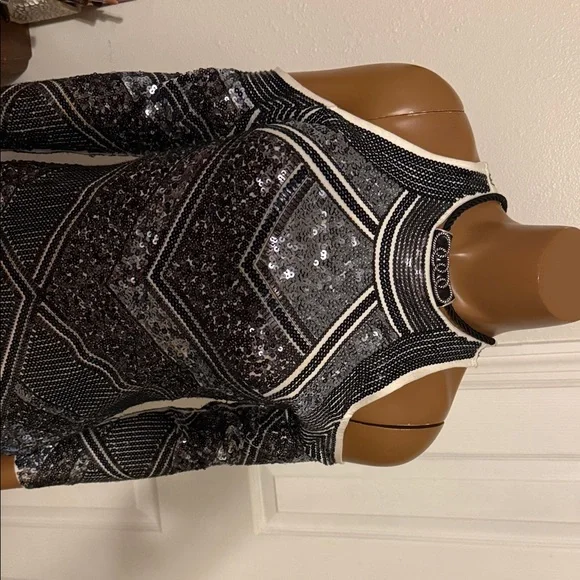 Express Black and Silver Geometric Sequin Dress - Picture 3 of 5